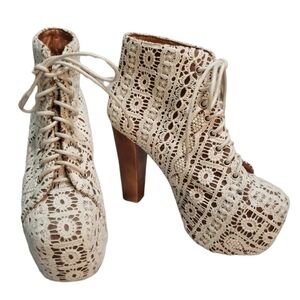 Jeffery Campbell Crochet Coachella Lace Lita Mac Festival Lace Up Platfo…